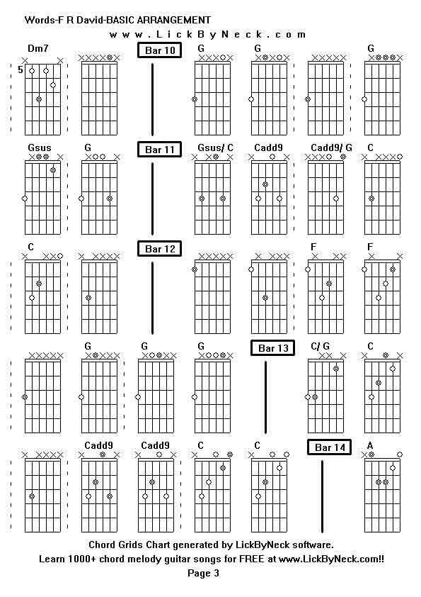 Chord Grids Chart of chord melody fingerstyle guitar song-Words-F R David-BASIC ARRANGEMENT,generated by LickByNeck software.